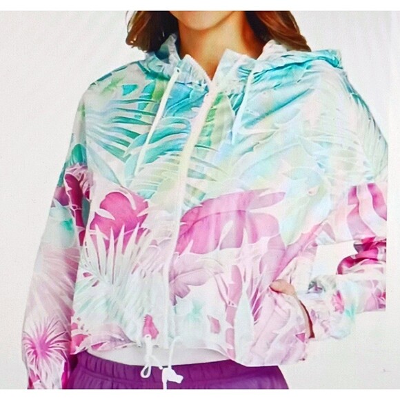 NEW Nike Windrunner Crop Hoodie Nylon Poly Jacket Tropical Floral Sz L - Picture 1 of 12